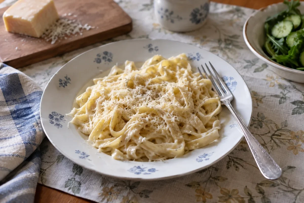 Макароны с кремовым сырным соусом и тёртым сыром