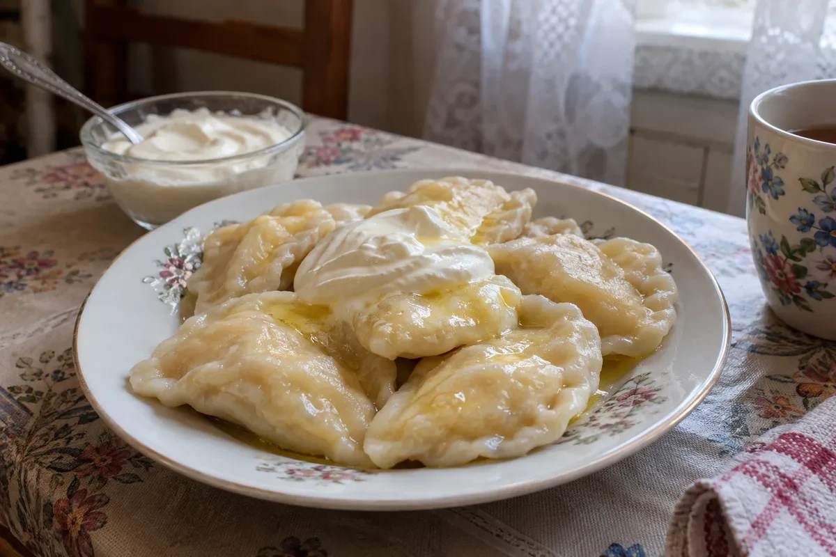 Вареники с творогом со сметаной и растопленным маслом