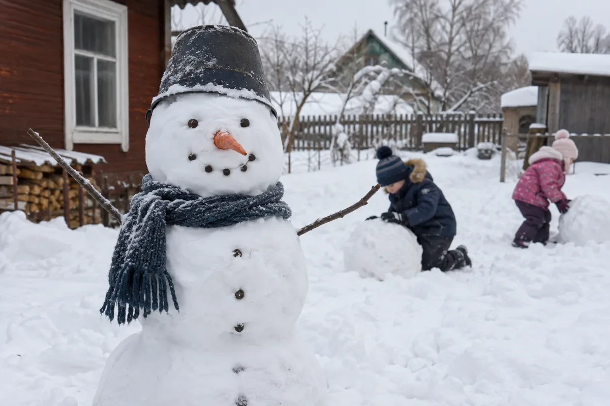Снеговик во дворе