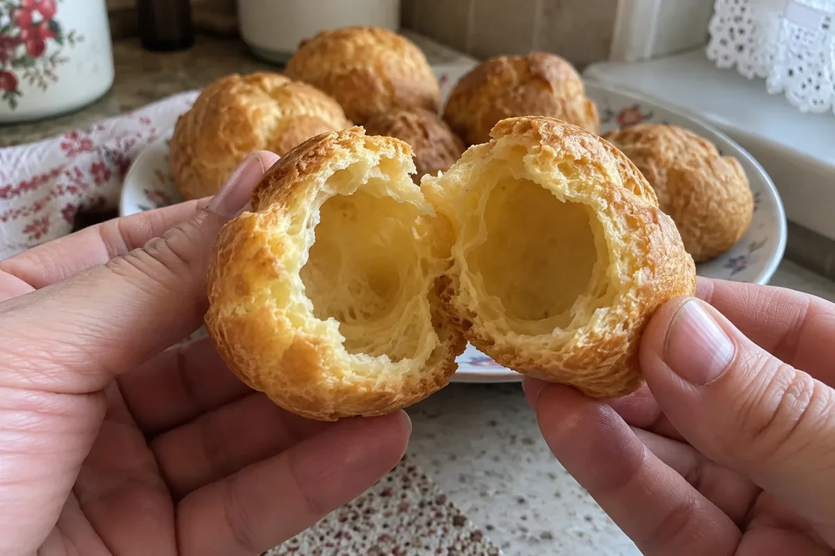 Разломанная заварная булочка, внутри пустая
